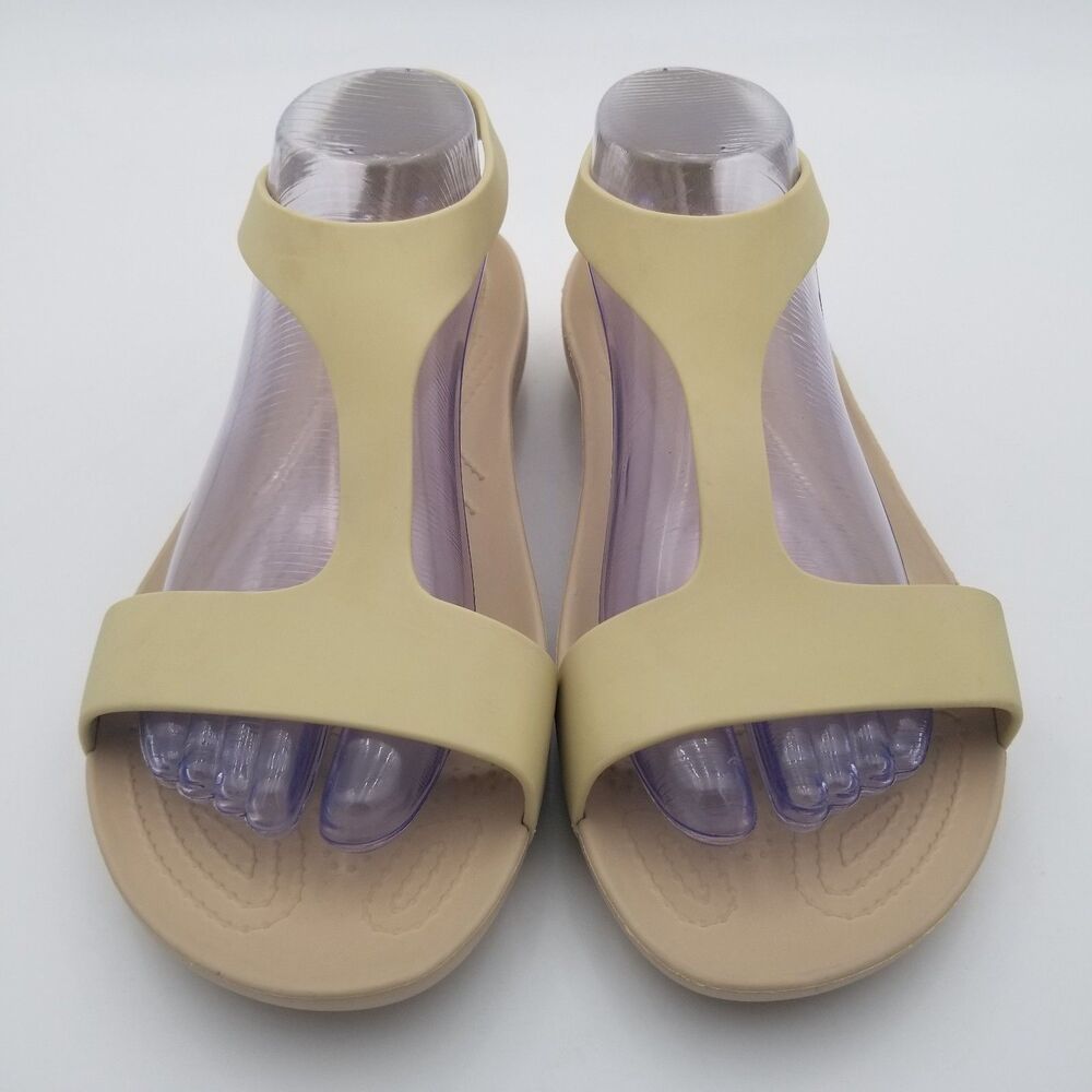 NWOT Crocs Serena T-Strap Flat Sandal‎ Chai Beige Women's Size 11 Lightweight - Picture 3 of 7